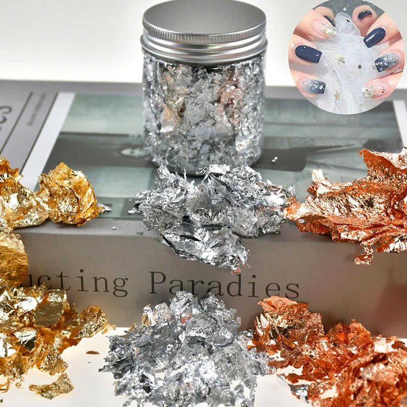Gold, Silver & Rose Gold Foil Flakes – 1g-3g Metallic Leaf for DIY Candle Making, Crafts & Decorations