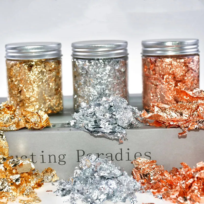 Gold, Silver & Rose Gold Foil Flakes – 1g-3g Metallic Leaf for DIY Candle Making, Crafts & Decorations