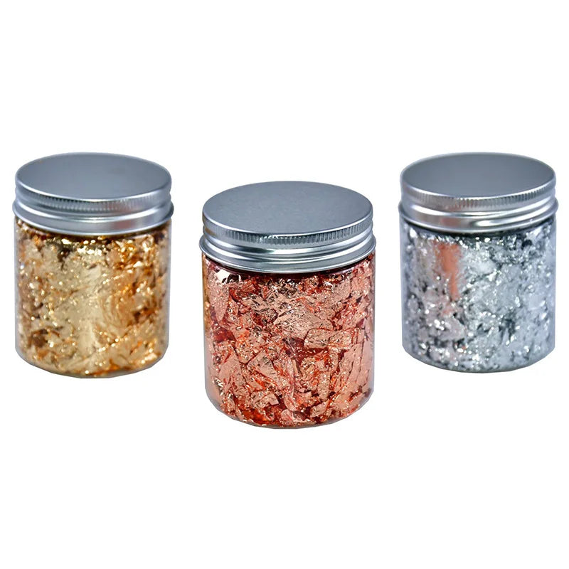 Gold, Silver & Rose Gold Foil Flakes – 1g-3g Metallic Leaf for DIY Candle Making, Crafts & Decorations