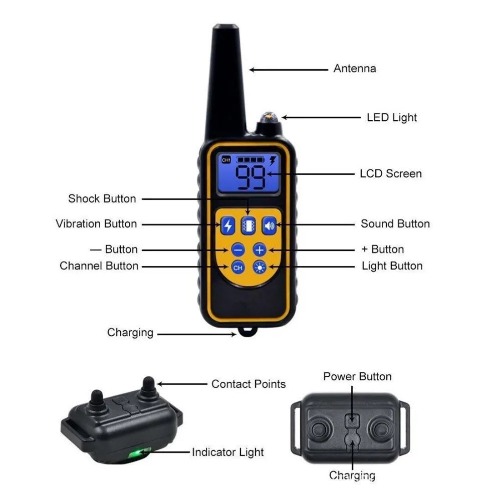 Electric Pet Dog Training Collar Shock Training Collar Electronic Remote Control Waterproof Rechargeable