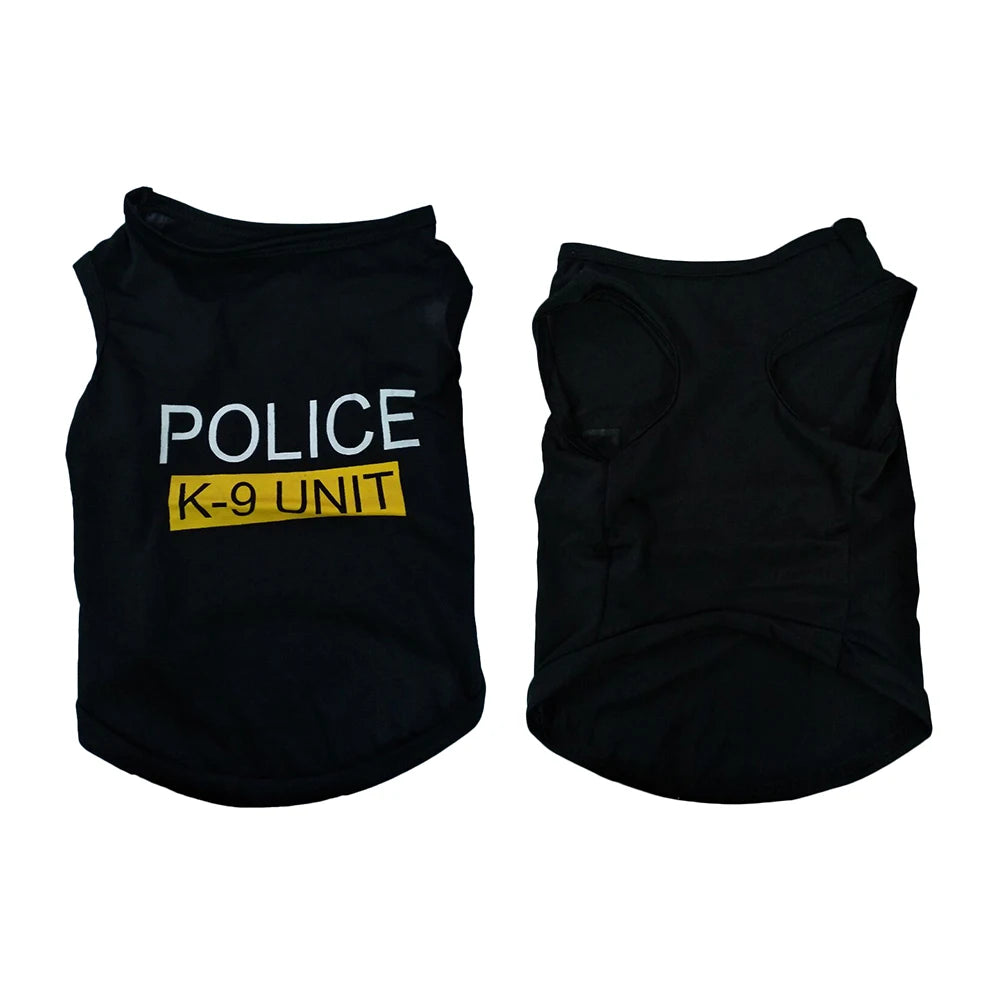 Police Suit Cosplay Dog Clothes Black Elastic Vest Puppy T-Shirt Coat Accessories Apparel Costumes Pet Clothes for Dogs Cats