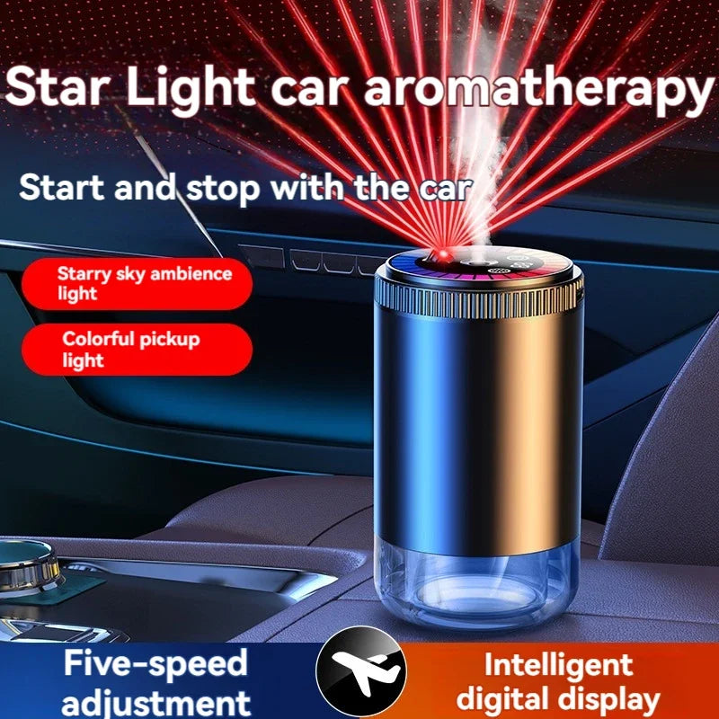 Smart Car Air Freshener Rechargeable Aroma Diffuser 5 Levels of Adjustable Intelligent Diffuser Pickup Light Starry Sky Summit