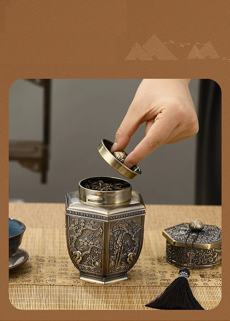 Metal Large Capacity Tea Cans Green Black Tea Container Jar Sugar Coffee Caddy Storage Can Tea Sealed Box Home Kitchen