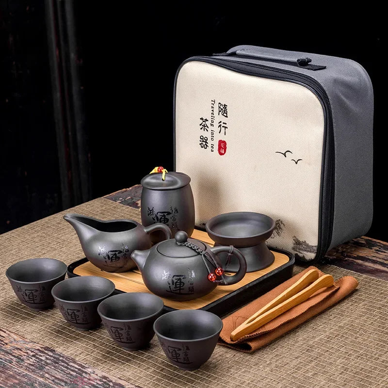 Chinese Kung Fu Tea Set Sand Ceramic Teapot Set Travel Kong Fu Tea Kit Gift Porcelain Purple Sand Pot Infuser Ceramic Tea Set