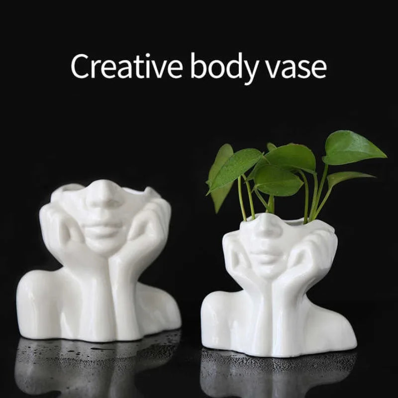 Modern Simple Ceramic Human Face Flower Vase Human Head Plant Flower Pot Nordic Art Flower Creative Vase Home Living Room Decor