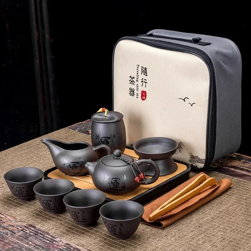 Chinese Kung Fu Tea Set Sand Ceramic Teapot Set Travel Kong Fu Tea Kit Gift Porcelain Purple Sand Pot Infuser Ceramic Tea Set