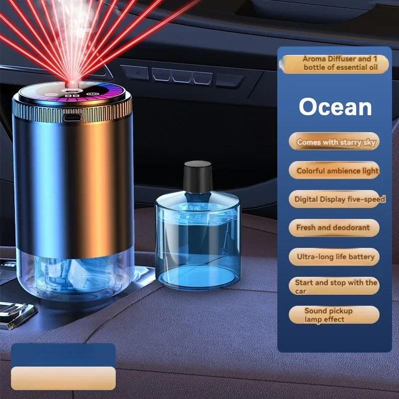 Smart Car Air Freshener Rechargeable Aroma Diffuser 5 Levels of Adjustable Intelligent Diffuser Pickup Light Starry Sky Summit