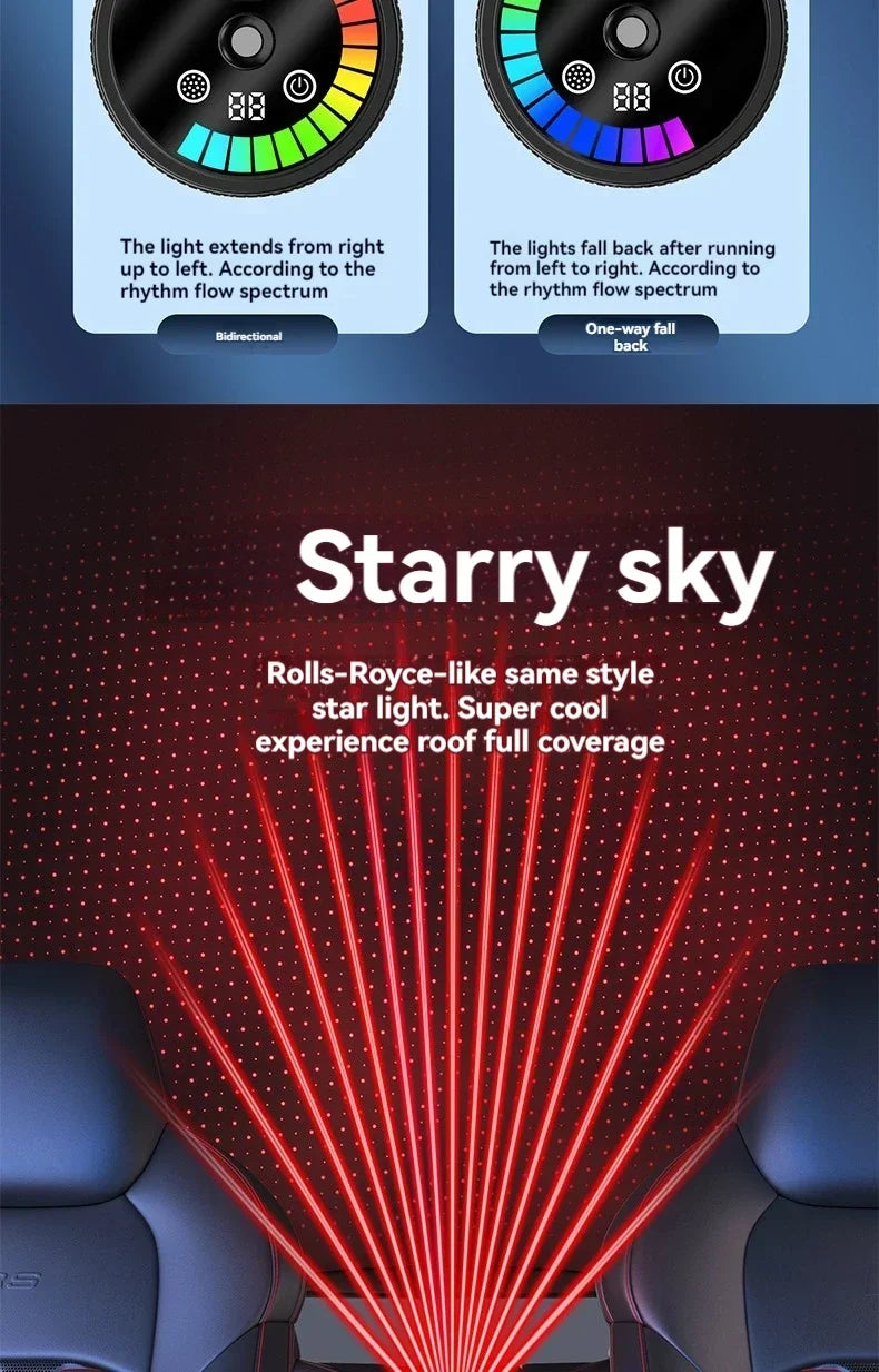 Smart Car Air Freshener Rechargeable Aroma Diffuser 5 Levels of Adjustable Intelligent Diffuser Pickup Light Starry Sky Summit