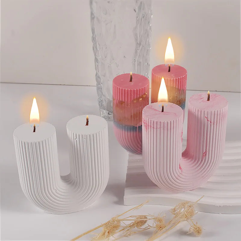 U-Shape & Geometric Silicone Candle Mold – DIY Arch, Cube & Striped Wax Molds for Home Décor & Crafts
