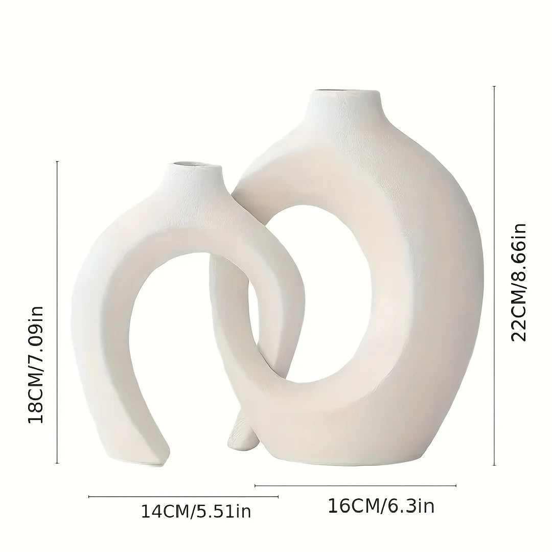 Set of 2 Hollow Nordic Ceramic Vases – Modern Boho Decorative Flower Vases for Home Décor (Black & White)