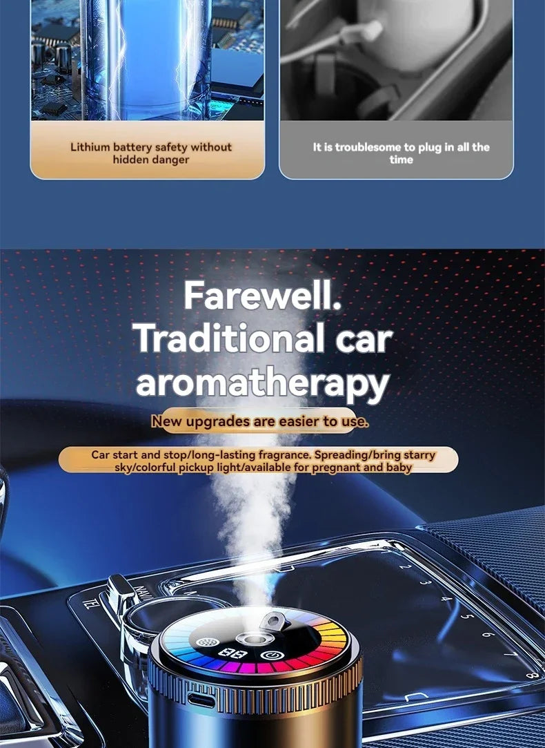 Smart Car Air Freshener Rechargeable Aroma Diffuser 5 Levels of Adjustable Intelligent Diffuser Pickup Light Starry Sky Summit