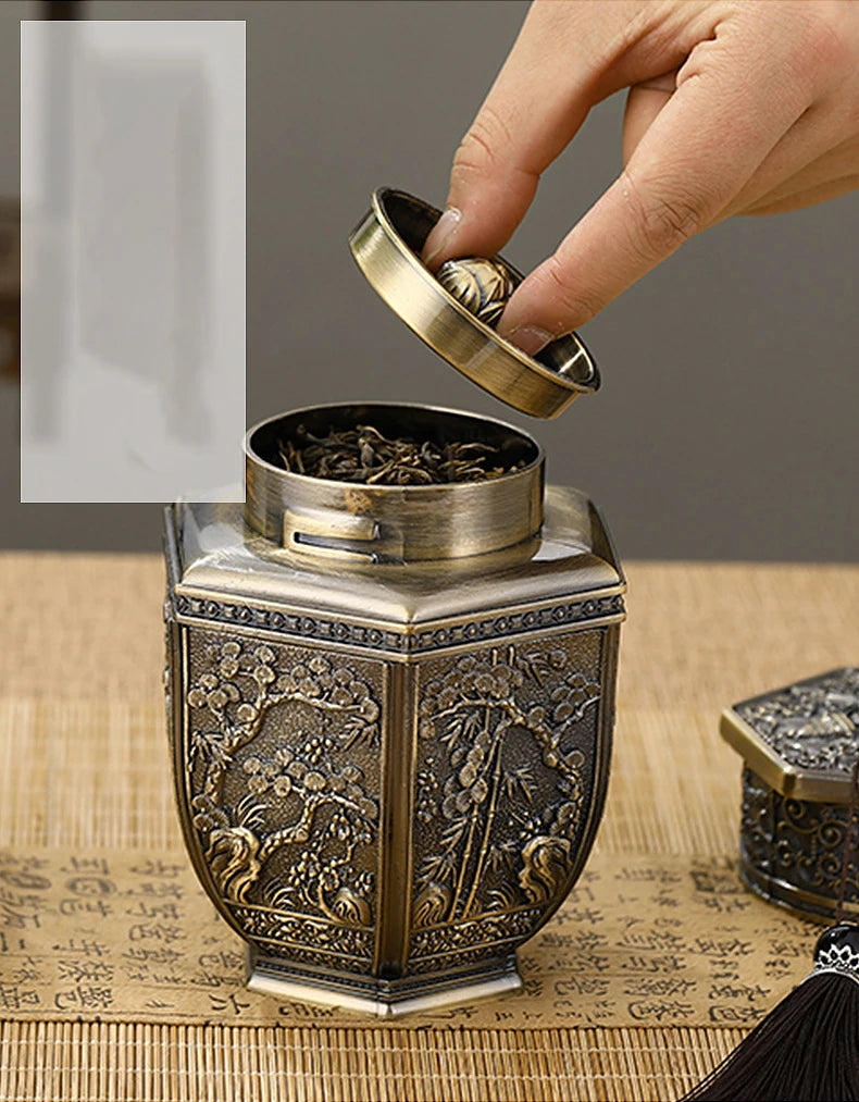 Metal Large Capacity Tea Cans Green Black Tea Container Jar Sugar Coffee Caddy Storage Can Tea Sealed Box Home Kitchen