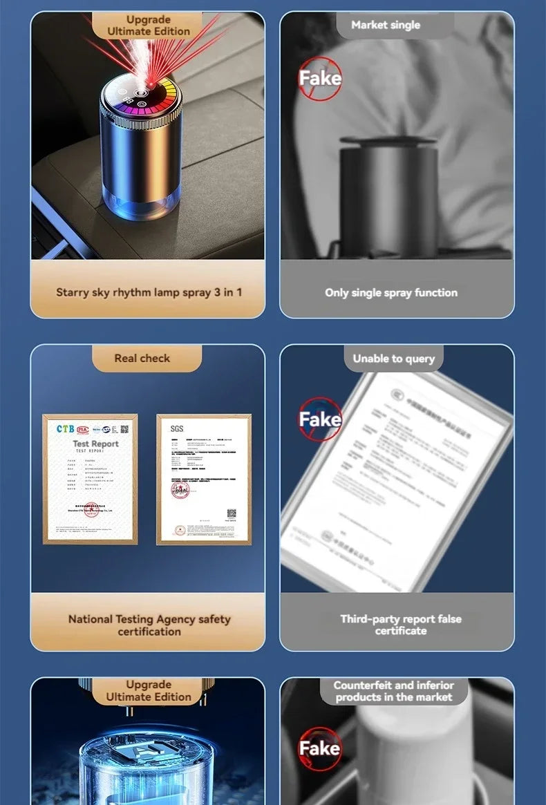 Smart Car Air Freshener Rechargeable Aroma Diffuser 5 Levels of Adjustable Intelligent Diffuser Pickup Light Starry Sky Summit