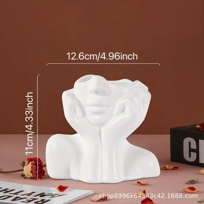 Modern Simple Ceramic Human Face Flower Vase Human Head Plant Flower Pot Nordic Art Flower Creative Vase Home Living Room Decor