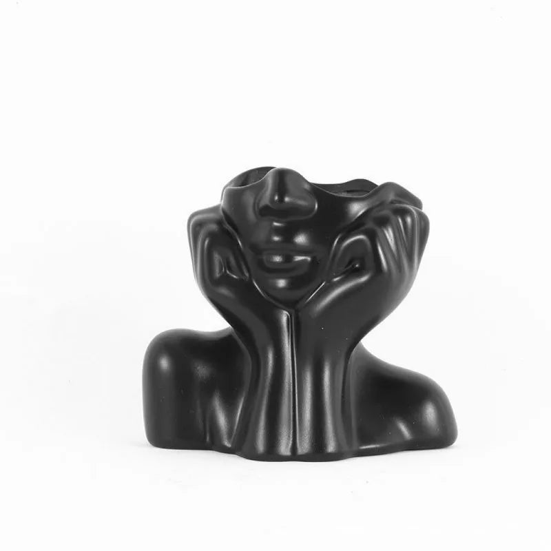 Modern Simple Ceramic Human Face Flower Vase Human Head Plant Flower Pot Nordic Art Flower Creative Vase Home Living Room Decor