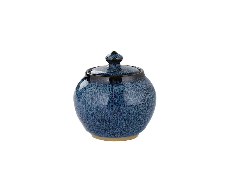 Painted Texture Tea Canister Sealed Ceramic Tea Caddy Storage Jar with Lid Coffee Table Desk Decoration General Jar Candy Can