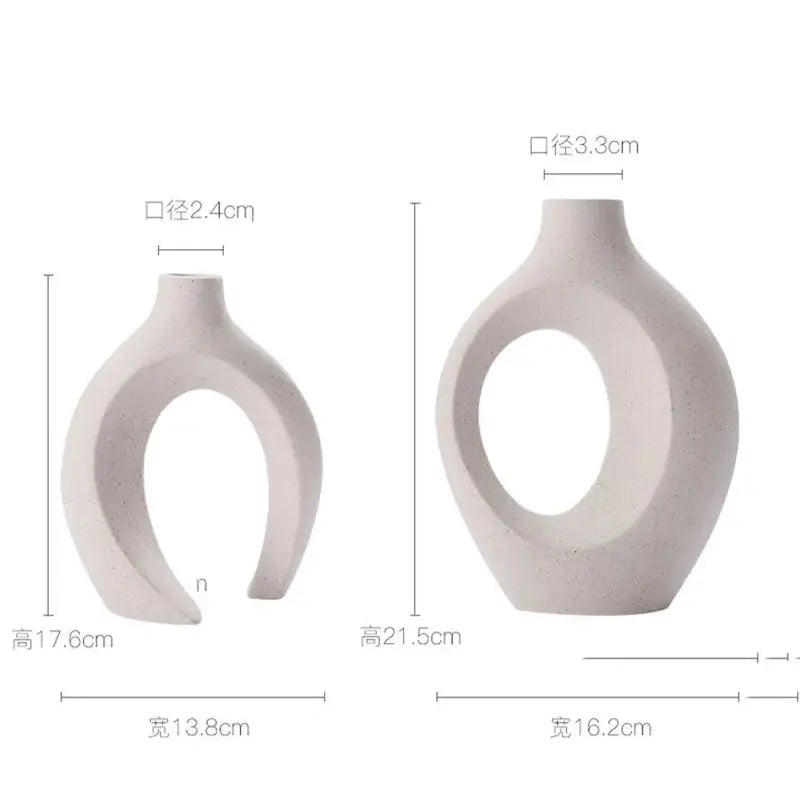 Set of 2 Hollow Nordic Ceramic Vases – Modern Boho Decorative Flower Vases for Home Décor (Black & White)