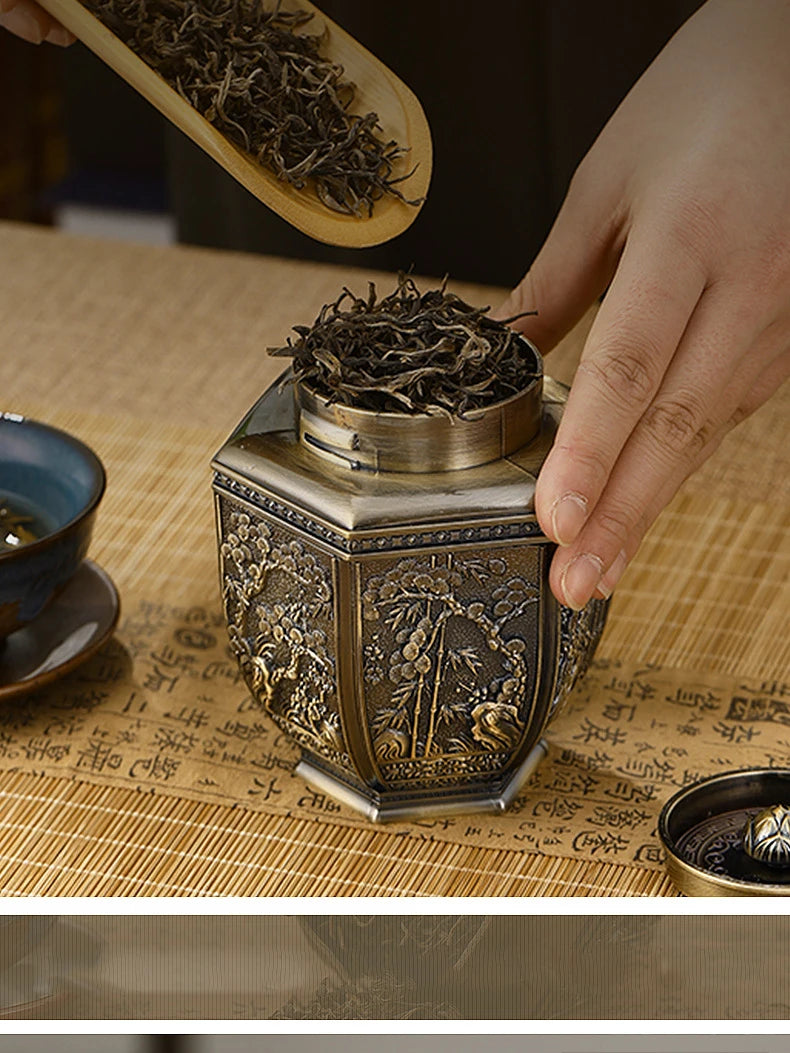 Metal Large Capacity Tea Cans Green Black Tea Container Jar Sugar Coffee Caddy Storage Can Tea Sealed Box Home Kitchen