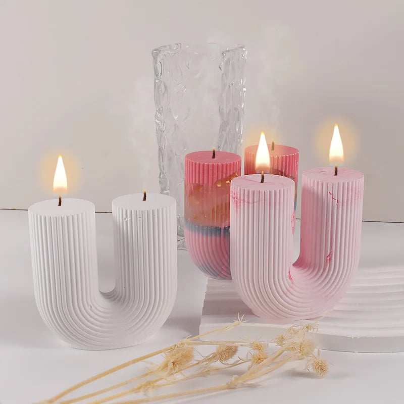 U-Shape & Geometric Silicone Candle Mold – DIY Arch, Cube & Striped Wax Molds for Home Décor & Crafts