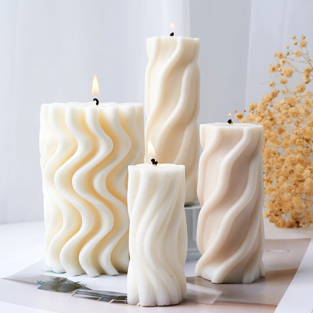 Wavy Stripe Silicone Candle Mold – Elegant DIY Twisted Pillar Candlestick Maker