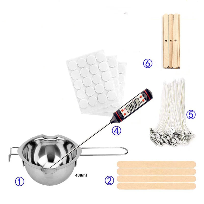 Candle Making Kits Candle Making Supplies Handmade Scented Art Candles Wax Melting Material Kits Wax Wicks Wax Pot Thermometers