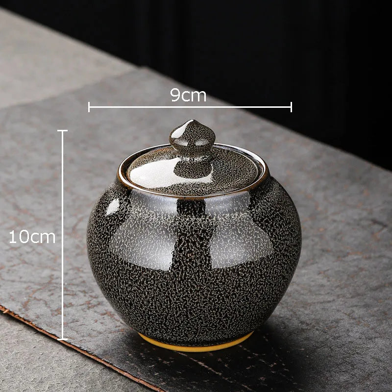 Painted Texture Tea Canister Sealed Ceramic Tea Caddy Storage Jar with Lid Coffee Table Desk Decoration General Jar Candy Can