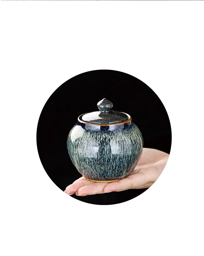 Painted Texture Tea Canister Sealed Ceramic Tea Caddy Storage Jar with Lid Coffee Table Desk Decoration General Jar Candy Can