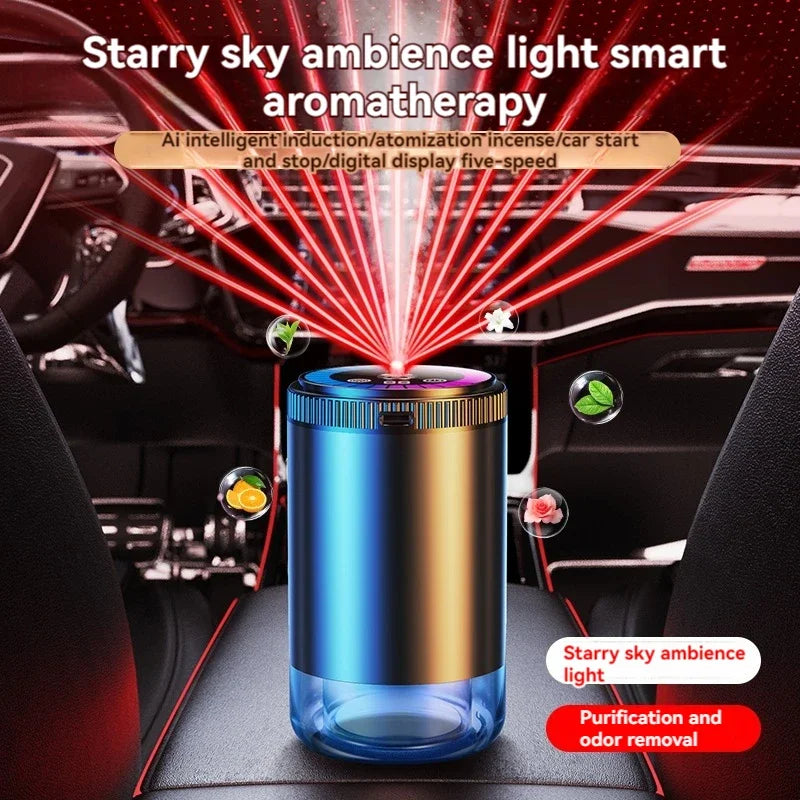 Smart Car Air Freshener Rechargeable Aroma Diffuser 5 Levels of Adjustable Intelligent Diffuser Pickup Light Starry Sky Summit