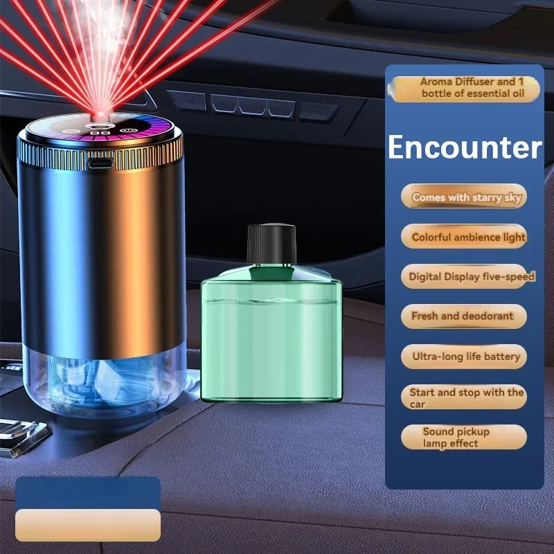 Smart Car Air Freshener Rechargeable Aroma Diffuser 5 Levels of Adjustable Intelligent Diffuser Pickup Light Starry Sky Summit