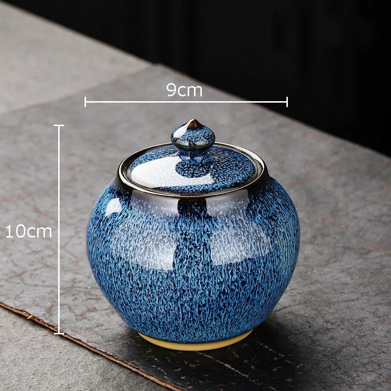 Painted Texture Tea Canister Sealed Ceramic Tea Caddy Storage Jar with Lid Coffee Table Desk Decoration General Jar Candy Can