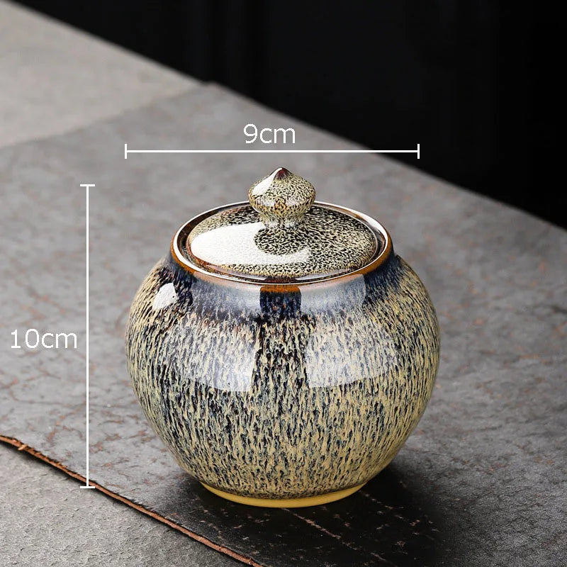 Painted Texture Tea Canister Sealed Ceramic Tea Caddy Storage Jar with Lid Coffee Table Desk Decoration General Jar Candy Can