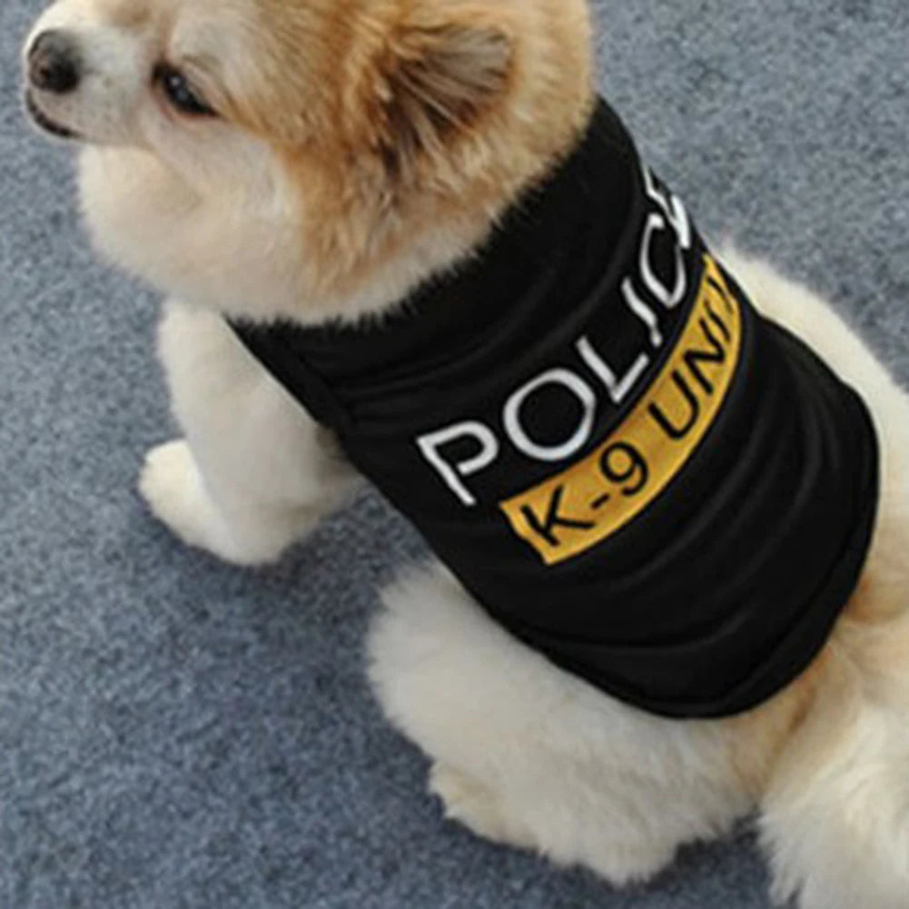 Police Suit Cosplay Dog Clothes Black Elastic Vest Puppy T-Shirt Coat Accessories Apparel Costumes Pet Clothes for Dogs Cats