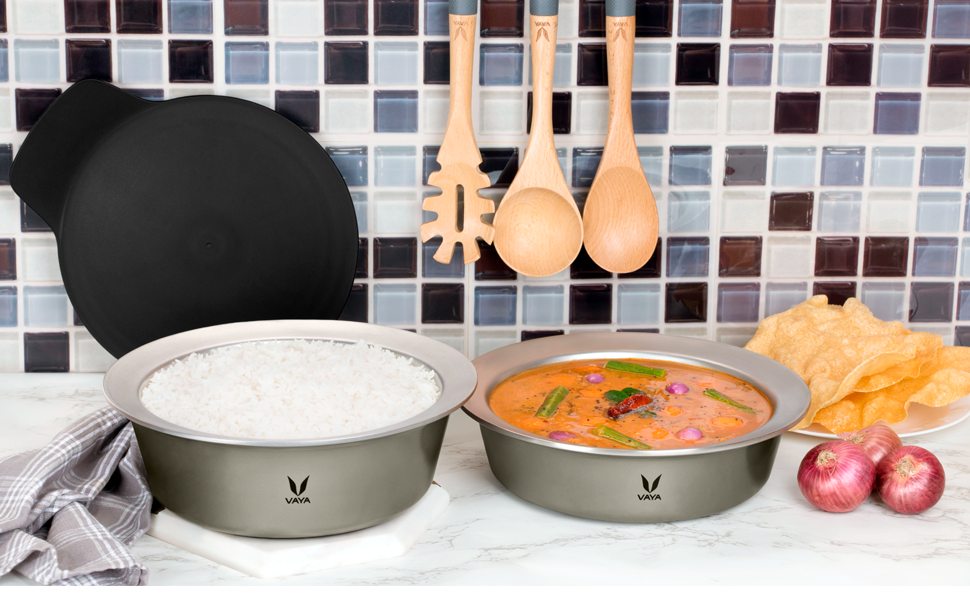 HauteCase - Kaserol Bertebat Keluli Tahan Karat Dengan Tudung | Periuk Kes Panas dan Bekas Makanan Termos | Kuali Periuk Kaserol Panas dengan Tudung 1.1L + Tudung Tindanan