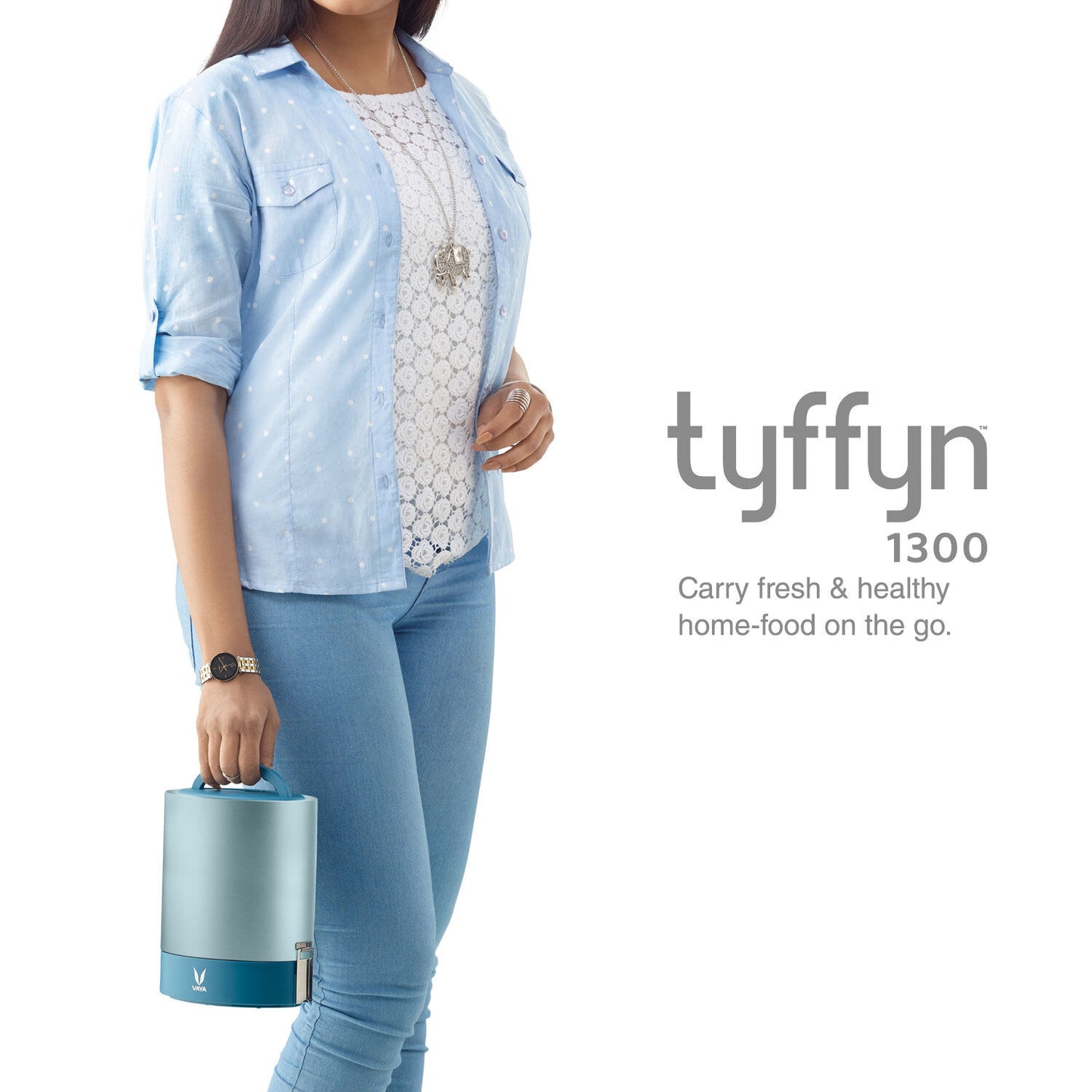 Tyffyn Jumbo Copper-Finished Stainless Steel Lunch Box Without Bagmat, 1300 ml, 4 Containers