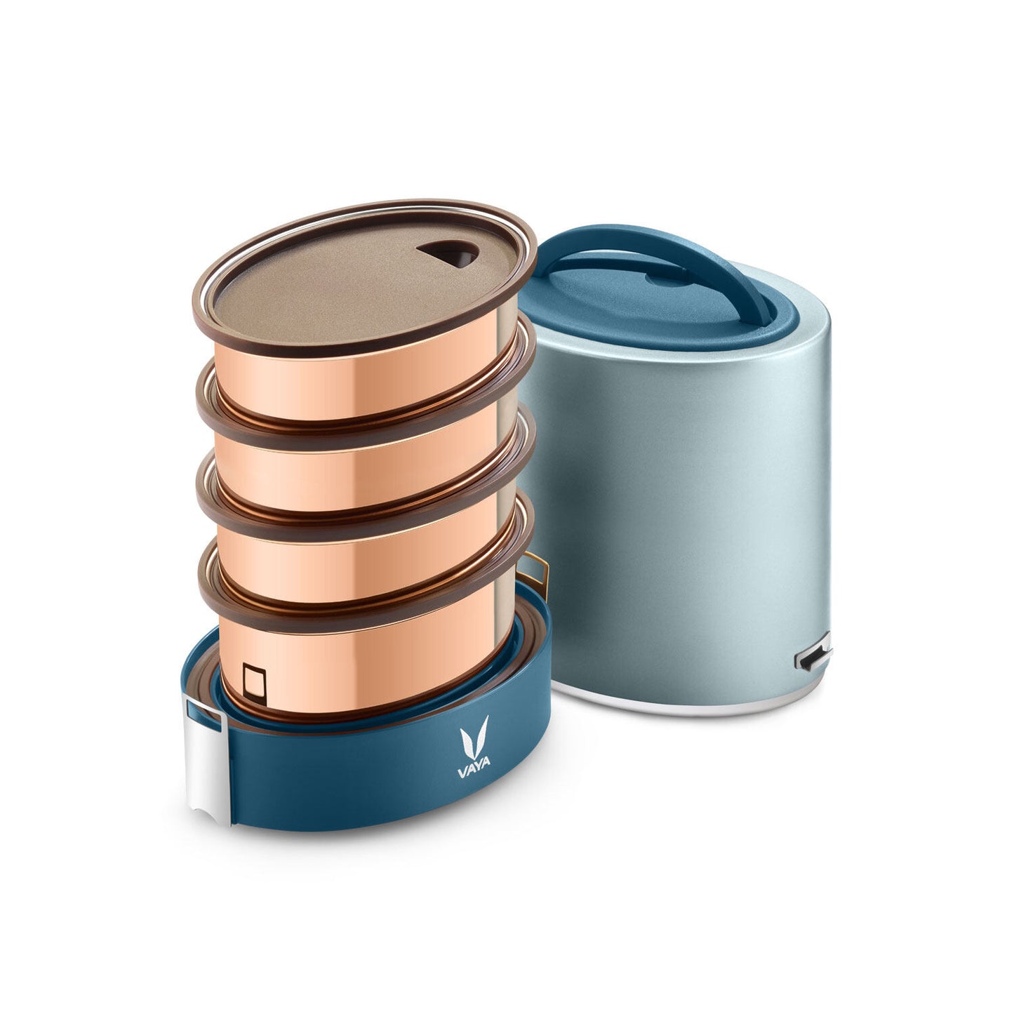 Tyffyn Jumbo Copper-Finished Stainless Steel Lunch Box Without Bagmat, 1300 ml, 4 Containers