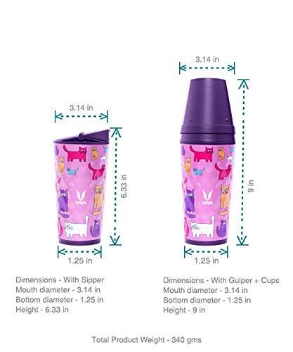 Drynk 350 ml 3 in 1 Vacuum Insulated Stainless Steel Gulper and Sipper Water Bottle (Tumbler+Sipper+Gulper) with 2 Cups, Thermos Flask