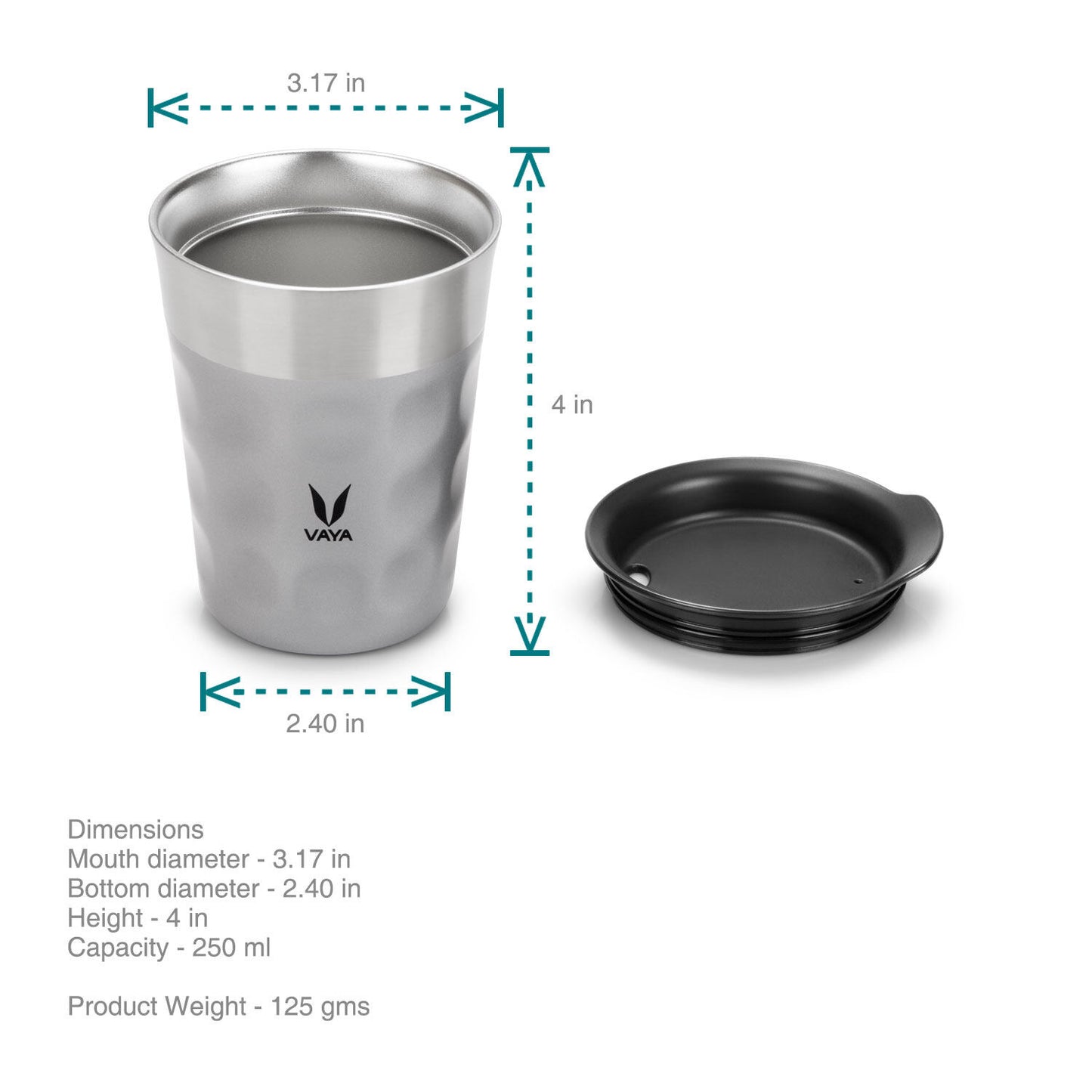 PopCup Stainless Steel Tumbler with Lid, Double Wall Vacuum Insulated Travel Mug, 250ml