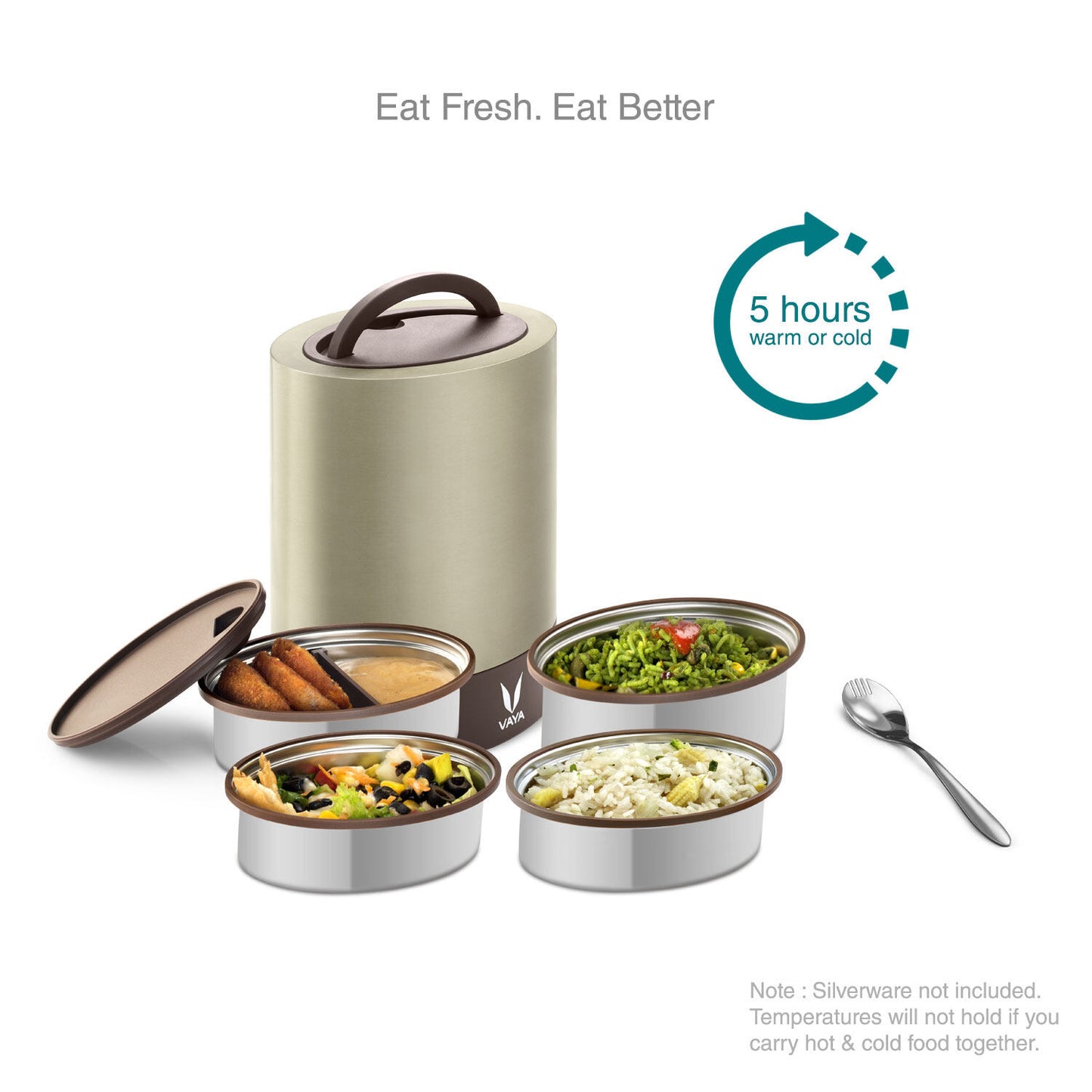 Tyffyn Jumbo Black Polished Stainless Steel Lunch Box Without Bagmat, 1300 ml, 4 Containers, Black