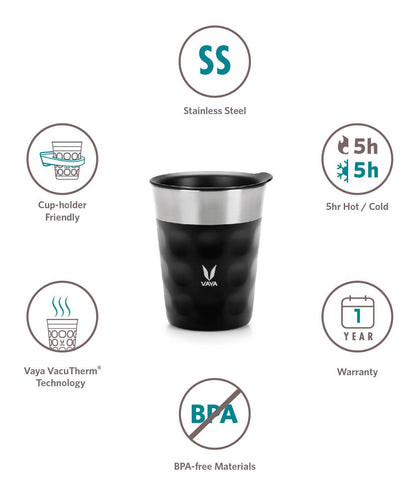 PopCup Stainless Steel Tumbler with Lid, Double Wall Vacuum Insulated Travel Mug, 250ml