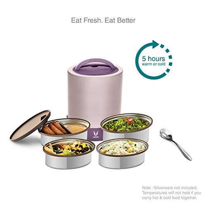 Tyffyn Jumbo Black Polished Stainless Steel Lunch Box Without Bagmat, 1300 ml, 4 Containers, Black