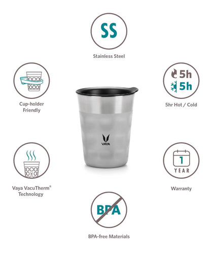 PopCup Stainless Steel Tumbler with Lid, Double Wall Vacuum Insulated Travel Mug, 250ml