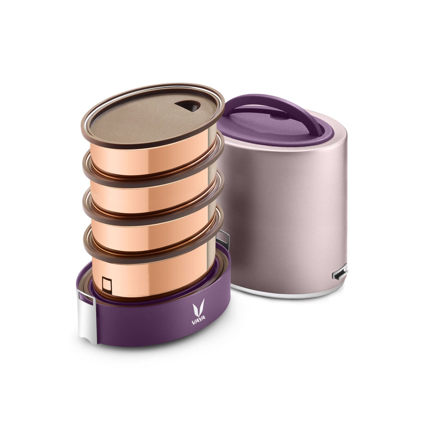 Tyffyn Jumbo Copper-Finished Stainless Steel Lunch Box Without Bagmat, 1300 ml, 4 Containers