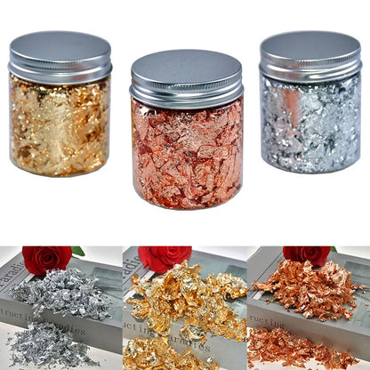 Gold, Silver & Rose Gold Foil Flakes – 1g-3g Metallic Leaf for DIY Candle Making, Crafts & Decorations