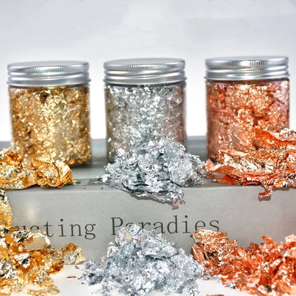 Gold, Silver & Rose Gold Foil Flakes – 1g-3g Metallic Leaf for DIY Candle Making, Crafts & Decorations