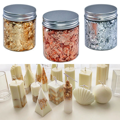 Gold, Silver & Rose Gold Foil Flakes – 1g-3g Metallic Leaf for DIY Candle Making, Crafts & Decorations