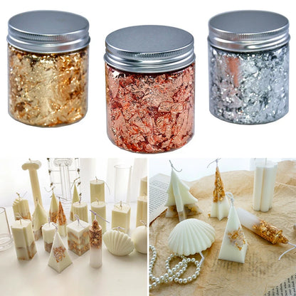 Gold, Silver & Rose Gold Foil Flakes – 1g-3g Metallic Leaf for DIY Candle Making, Crafts & Decorations