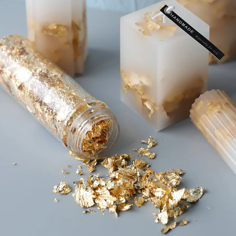 Gold, Silver & Rose Gold Foil Flakes – 1g-3g Metallic Leaf for DIY Candle Making, Crafts & Decorations