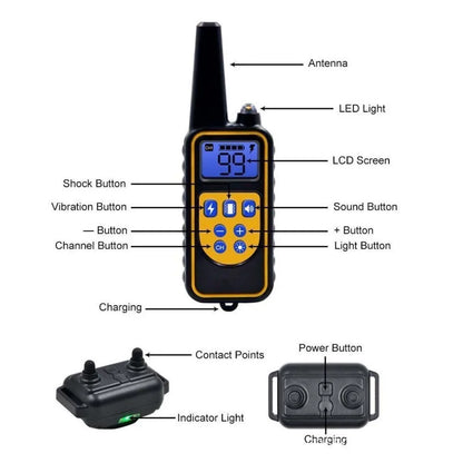 Electric Pet Dog Training Collar Shock Training Collar Electronic Remote Control Waterproof Rechargeable