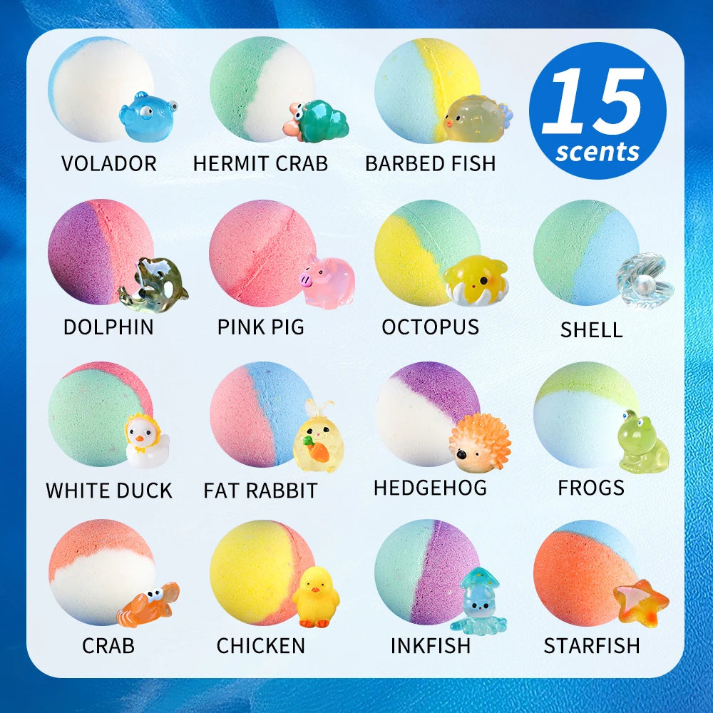15-Pack Kids Bath Bombs with Surprise Toy Inside – Natural & Organic Bubble Bath Gift Set