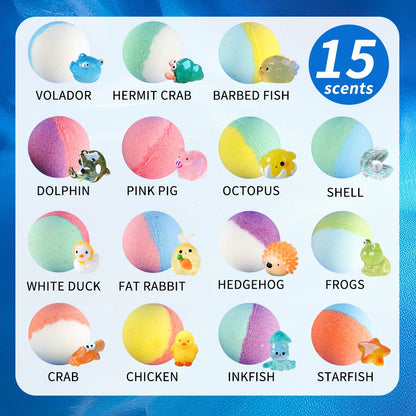 15-Pack Kids Bath Bombs with Surprise Toy Inside – Natural & Organic Bubble Bath Gift Set